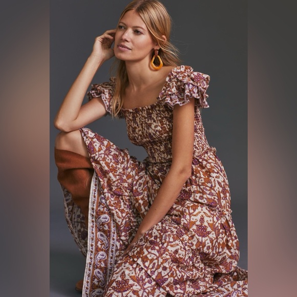 Love the Label Anthropologie smocked tiered women’s maxi dress size small - Picture 11 of 13